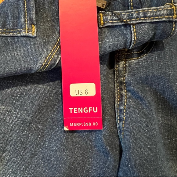NWT New Tengfu Size 6 Skinny Distressed Denim Blue Jeans Cuffed - Picture 8 of 12